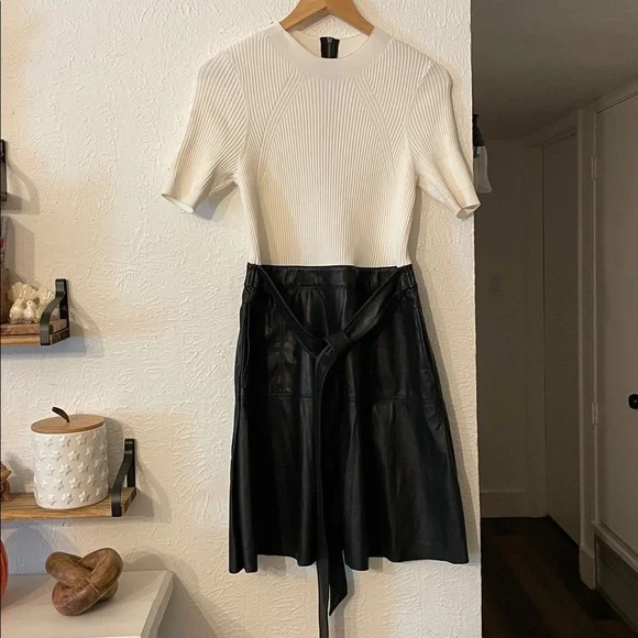 TED BAKER Oliyia Short Sleeve A Line Faux black Leather Mini Dress US Size 8 - Picture 9 of 12